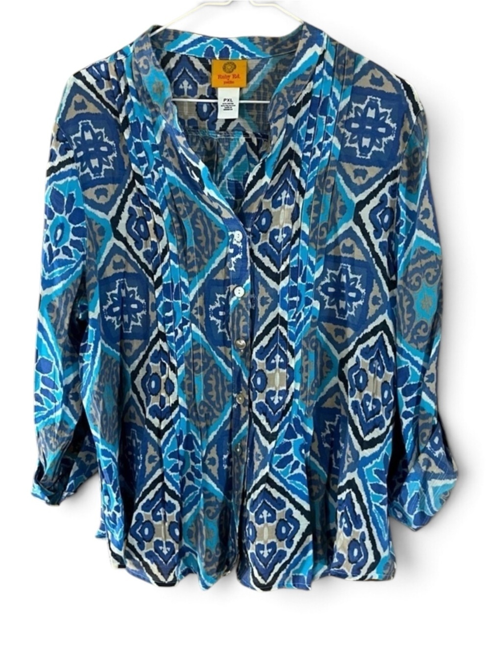 NWT Blue/ Tan Batik Button Down Shirt
